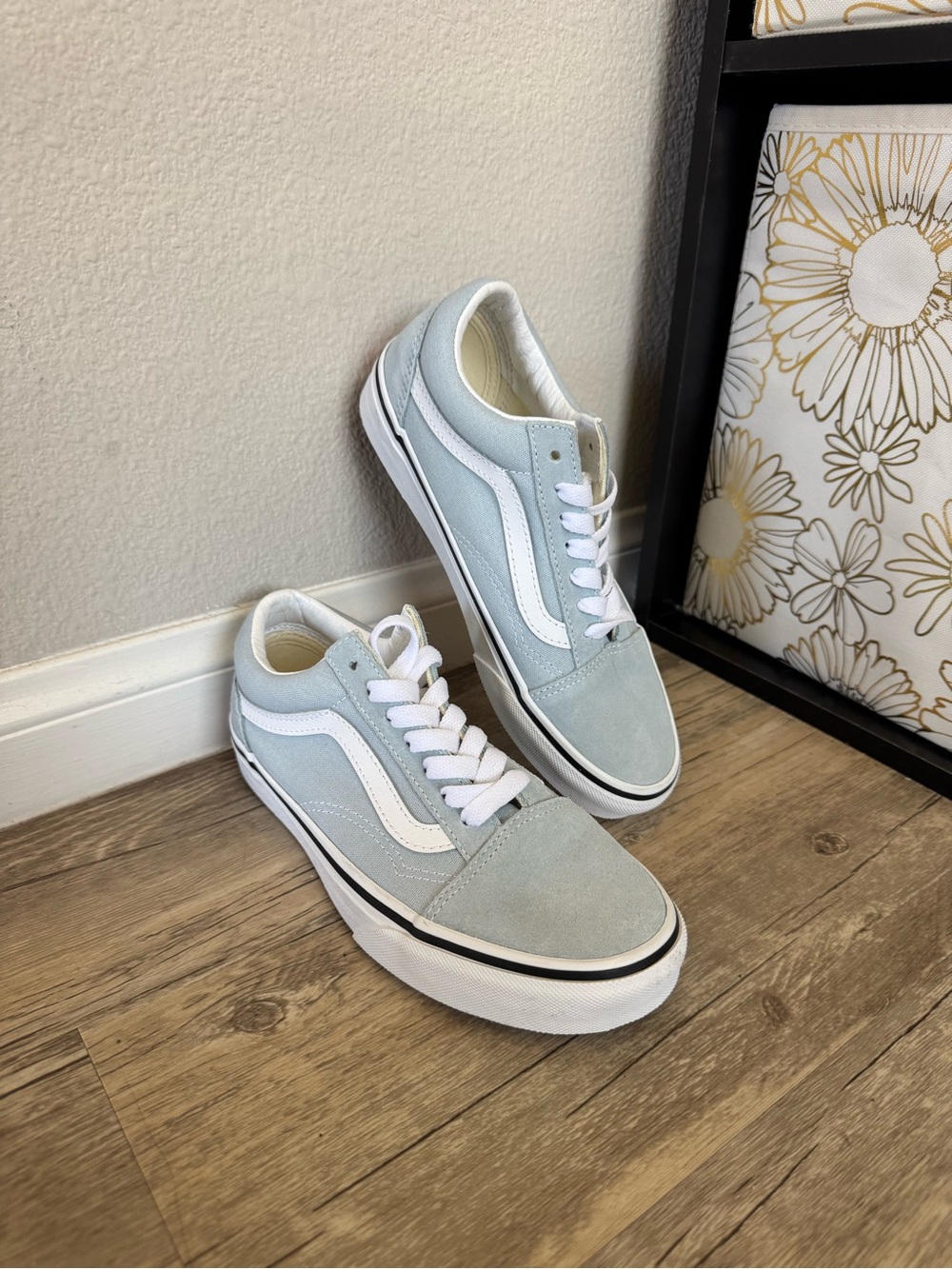 Vans Light Blue and White Low-Top Skate Sneakers - woman’s